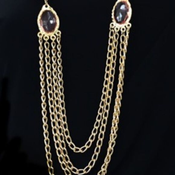 Huge Gold Multi Chain/Lucite Runway Necklace - Picture 3 of 8